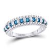 Image 1 : 10kt White Gold Round Blue Color Enhanced Channel-set Diamond Band Ring 1/2 Cttw