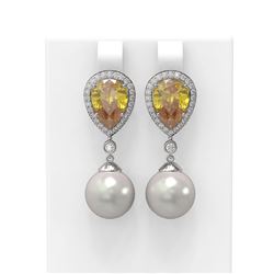 6.43 ctw Canary Citrine & Diamond Earrings 18K White Gold