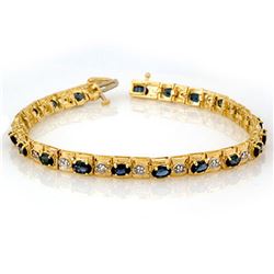 6.09 ctw Blue Sapphire & Diamond Bracelet 10k Yellow Gold