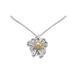 0.76 ctw Diamond & Pearl Necklace 18K White Gold