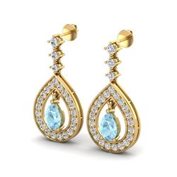 2.25 ctw Aquamarine & Micro Pave VS/SI Diamond Earrings 14k Yellow Gold