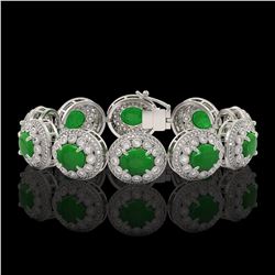 44.77 ctw Jade & Diamond Victorian Bracelet 14K White Gold