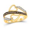 Image 1 : 10kt Yellow Gold Round Brown Diamond Heart Crossover Ring 1/5 Cttw