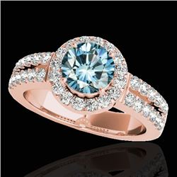 1.5 ctw SI Certified Fancy Blue Diamond Solitaire Halo Ring 10k Rose Gold