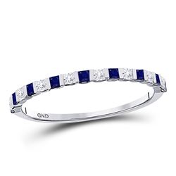 10kt Yellow Gold Princess Blue Sapphire Diamond Alternating Stackable Band Ring 3/8 Cttw