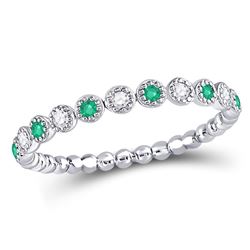 10kt White Gold Round Emerald Diamond Dot Stackable Band Ring 1/6 Cttw