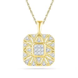 10kt Yellow Gold Round Diamond Square Cluster Pendant 1/6 Cttw