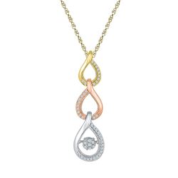 10kt Tri-Tone Gold Round Diamond Triple Teardrop Moving Twinkle Pendant 1/6 Cttw