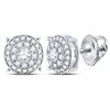 Image 1 : 14kt White Gold Round Diamond Concentric Circle Cluster Earrings 1/2 Cttw
