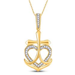 10kt Yellow Gold Round Diamond Heart Cross Anchor Pendant 1/10 Cttw