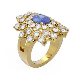 5.92 ctw Tanzanite & Diamond Ring 18K Yellow Gold
