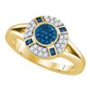 Image 1 : 10kt Yellow Gold Round Blue Color Enhanced Diamond Circle Cluster Ring 3/8 Cttw