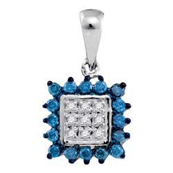 10kt White Gold Round Blue Color Enhanced Diamond Square Cluster Pendant 1/3 Cttw