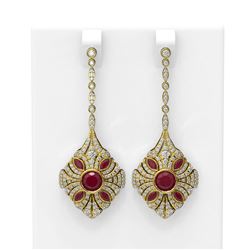 4.19 ctw Ruby & Diamond Earrings 18K Yellow Gold