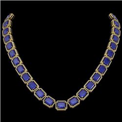 84.94 ctw Sapphire & Diamond Micro Pave Halo Necklace 10k Yellow Gold