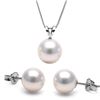 Image 1 : White Japanese Akoya Pearl Solitaire Pendant and Classic Stud Earring Set