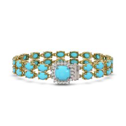 13.37 ctw Turquoise & Diamond Bracelet 14K Yellow Gold