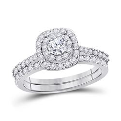 14kt White Gold Round Diamond Bridal Wedding Engagement Ring Band Set 1.00 Cttw