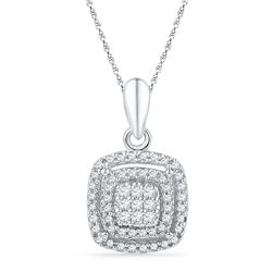 10kt White Gold Round Diamond Square Frame Cluster Pendant 1/4 Cttw