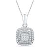 Image 1 : 10kt White Gold Round Diamond Square Frame Cluster Pendant 1/4 Cttw