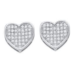 10kt White Gold Round Diamond Heart Cluster Earrings 1/4 Cttw