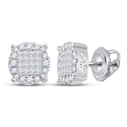 14kt White Gold Princess Diamond Fashion Cluster Earrings 1.00 Cttw