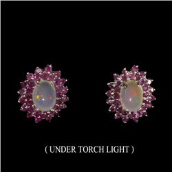 Untreated White Opal & Ruby Earrings