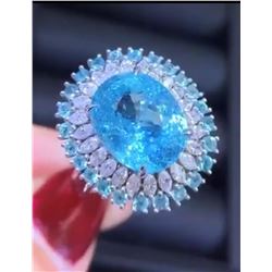 Natural Paraiba Tourmaline, Diamond & Gold Ring