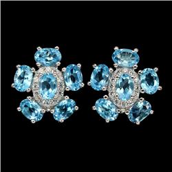 Natural  Swiss Blue Topaz 6x4mm Earrings