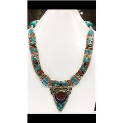 Tibet Hand Made Turquoise, Coral, Lapis Lazuli Necklace