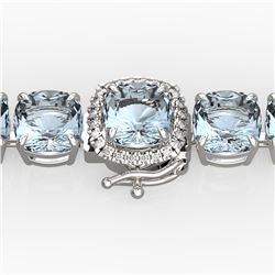 35 ctw Sky Blue Topaz & Micro Diamond Bracelet 14k White Gold