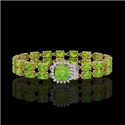 17.4 ctw Peridot & Diamond Bracelet 14K Yellow Gold