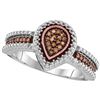 Image 1 : Sterling Silver Round Brown Diamond Teardrop Cluster Ring 1/6 Cttw