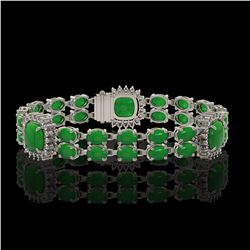 15.79 ctw Jade & Diamond Bracelet 14K White Gold