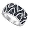Image 1 : Sterling Silver Round Black Color Enhanced Diamond Striped Band Ring 5/8 Cttw