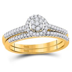 10kt Yellow Gold Round Diamond Cluster Bridal Wedding Engagement Ring Band Set 1/3 Cttw