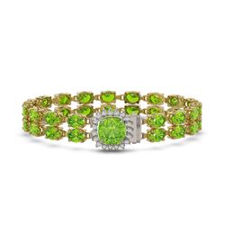 17.4 ctw Peridot & Diamond Bracelet 14K Yellow Gold