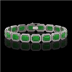 25.36 ctw Jade & Diamond Micro Pave Halo Bracelet 10k White Gold