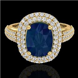 3.50 ctw Sapphire & Micro Pave VS/SI Diamond Ring 18k Yellow Gold