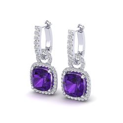 7 ctw Amethyst & Micro Pave VS/SI Diamond Earrings 18k White Gold