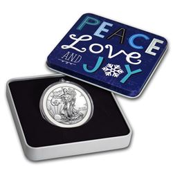 2019 1 oz Silver American Eagle BU - Holiday Tin, Peace Love Joy