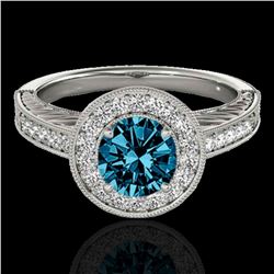 1.5 ctw SI Certified Fancy Blue Diamond Solitaire Halo Ring 10k White Gold