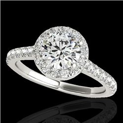 1.4 ctw Certified Diamond Solitaire Halo Ring 10k White Gold