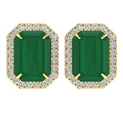 10.40 ctw Emerald & Micro Pave VS/SI Diamond Earrings 18k Yellow Gold