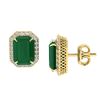 Image 2 : 10.40 ctw Emerald & Micro Pave VS/SI Diamond Earrings 18k Yellow Gold