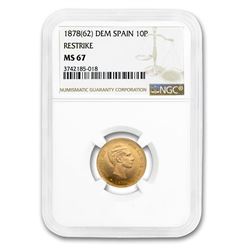 1878 Dem Spain Gold 10 Pesetas Six Pointed Star MS-67 NGC
