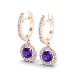 1.75 ctw Amethyst & Micro Pave VS/SI Diamond Earrings 14k Rose Gold