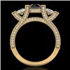 Image 3 : 2.3 ctw Fancy Black Diamond Micro Pave 3 Stone Ring 18k Yellow Gold