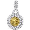 Image 1 : 14kt White Gold Round Yellow Diamond Concentric Circle Frame Cluster Pendant 1.00 Cttw