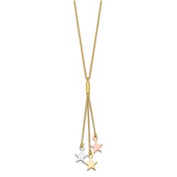 14K Tri-color Polished Stars w/2 in ext Necklace - 19 in.